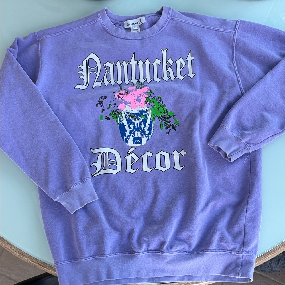 Firstport Nantucket Décor Lavender Graphic Crewneck Sweatshirt L